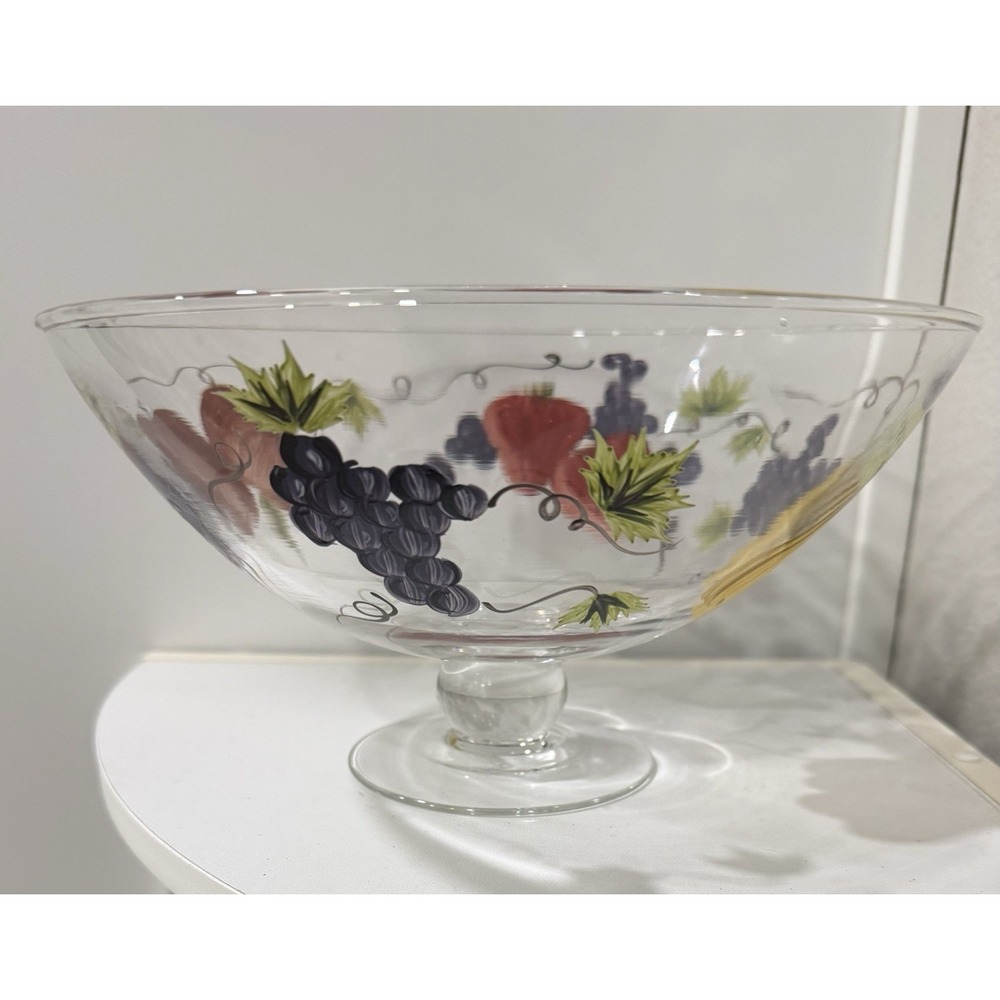 Vintage Victradco Hand Painted Fruit Grove Pedestal Bowl 9" Wide 4-1/2"  Tall